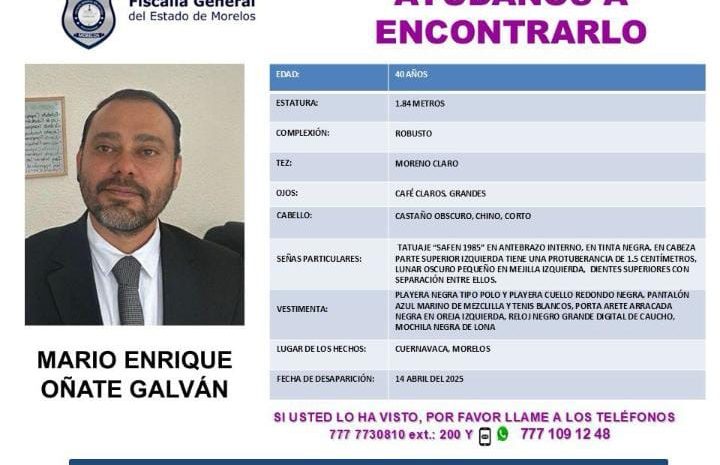 Desaparece funcionario de Gobierno de Morelos