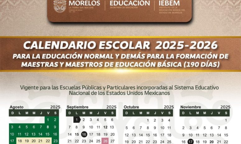 Publica IEBEM calendario escolar 2025-2026 para Morelos